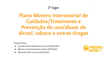 Plano de Políticas sobre Drogas da Sedese conquista 3º lugar prêmio Minas Inova